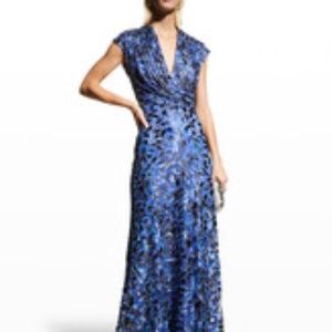 Tadashi Shoji V-Neck Cap-Sleeve Burnout Gown Color: Cobalt Size: 6